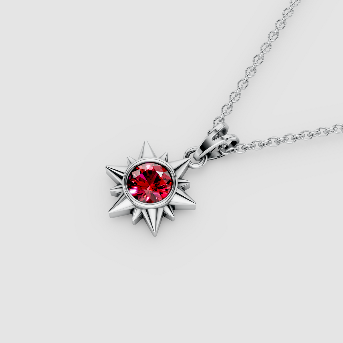 Patricia - 18K Gold Ruby Sunburst Solitaire Pendant"