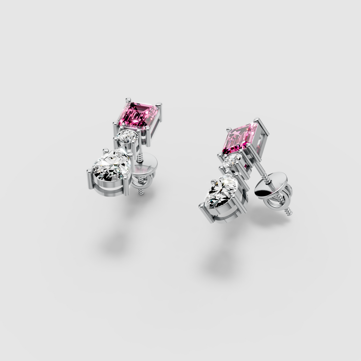 Amanda - 18K Gold Emerald-Cut Pink Tourmaline & Moissanite Drop Earrings"