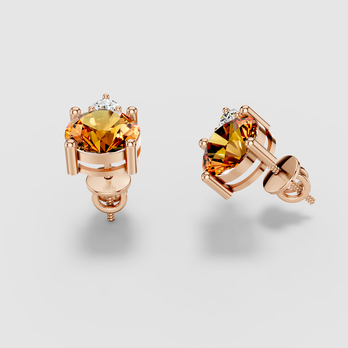 Lisa - Solid 18K Gold Citrine & Solitaire Moissanite Stud Earrings"