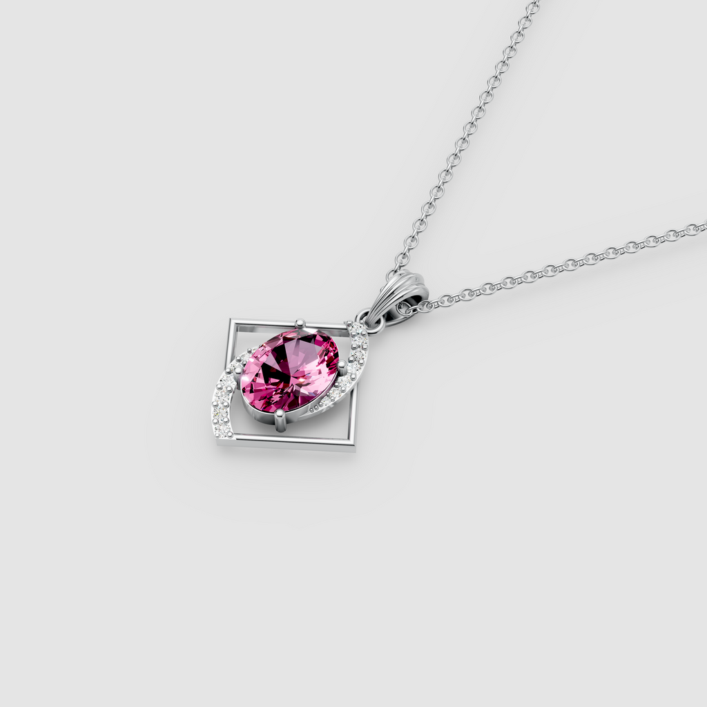 Barbara - 18K Gold Oval Pink Spinel & Moissanite Diamond-Frame Pendant (Pendant Only)"