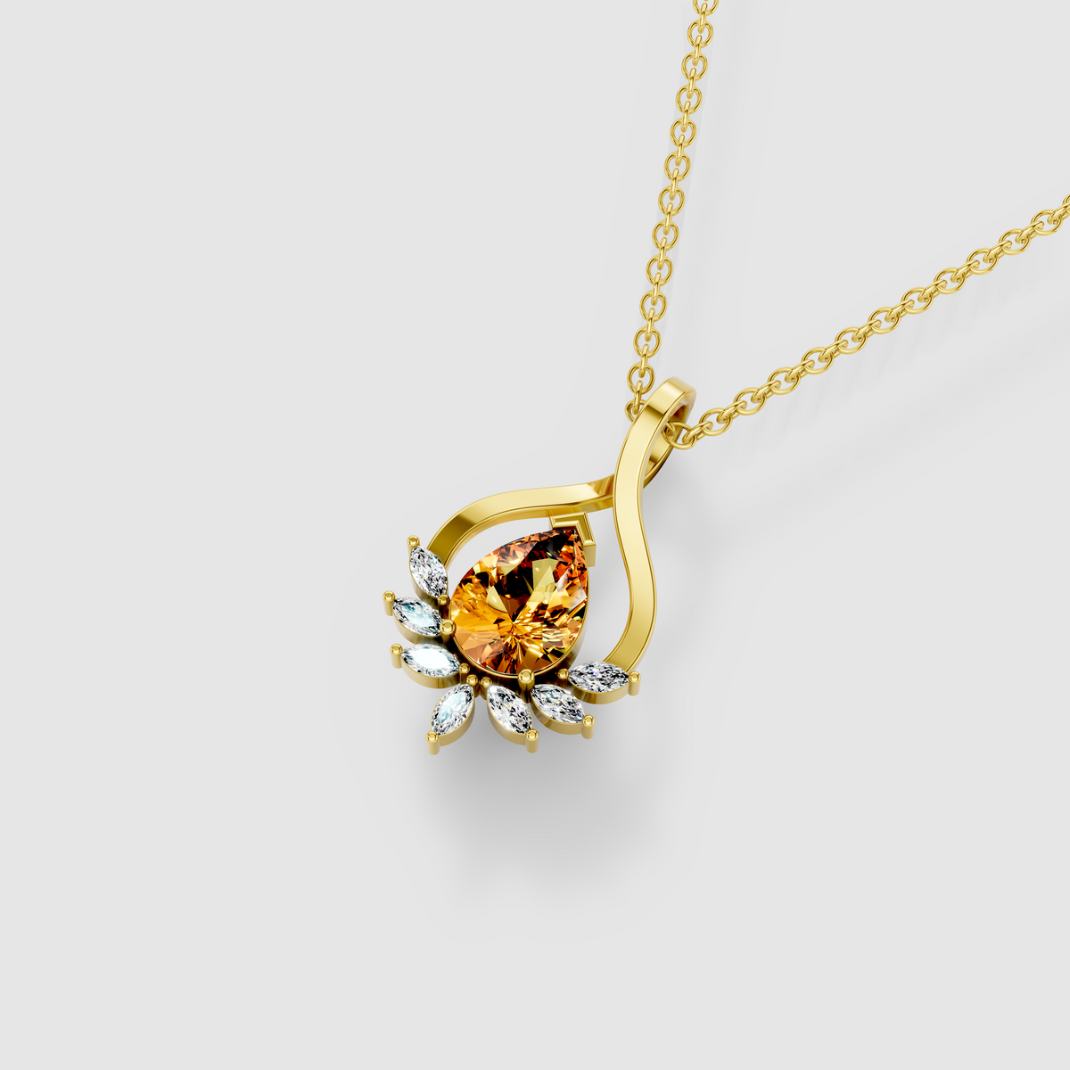 Angela - 18K Gold Pear Citrine & Marquise Moissanite Cluster Pendant (Pendant Only)"