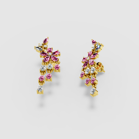 Kathleen - 18K Gold Pink Sapphire & Moissanite Statement Earrings" (Stylish & Direct)
