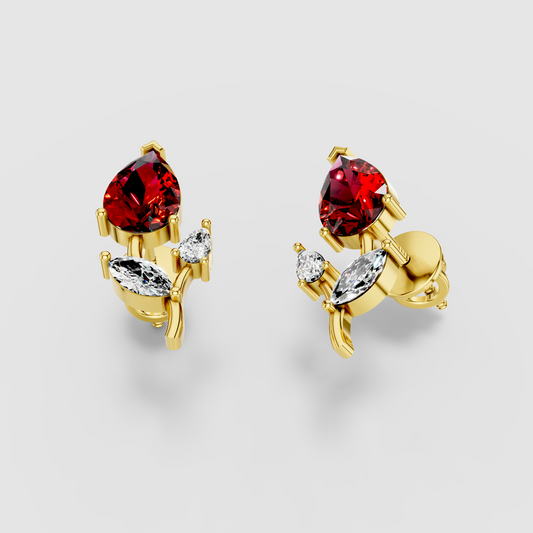 Laura - 18K Gold Red Spinel & Marquise Moissanite Stud Earrings"