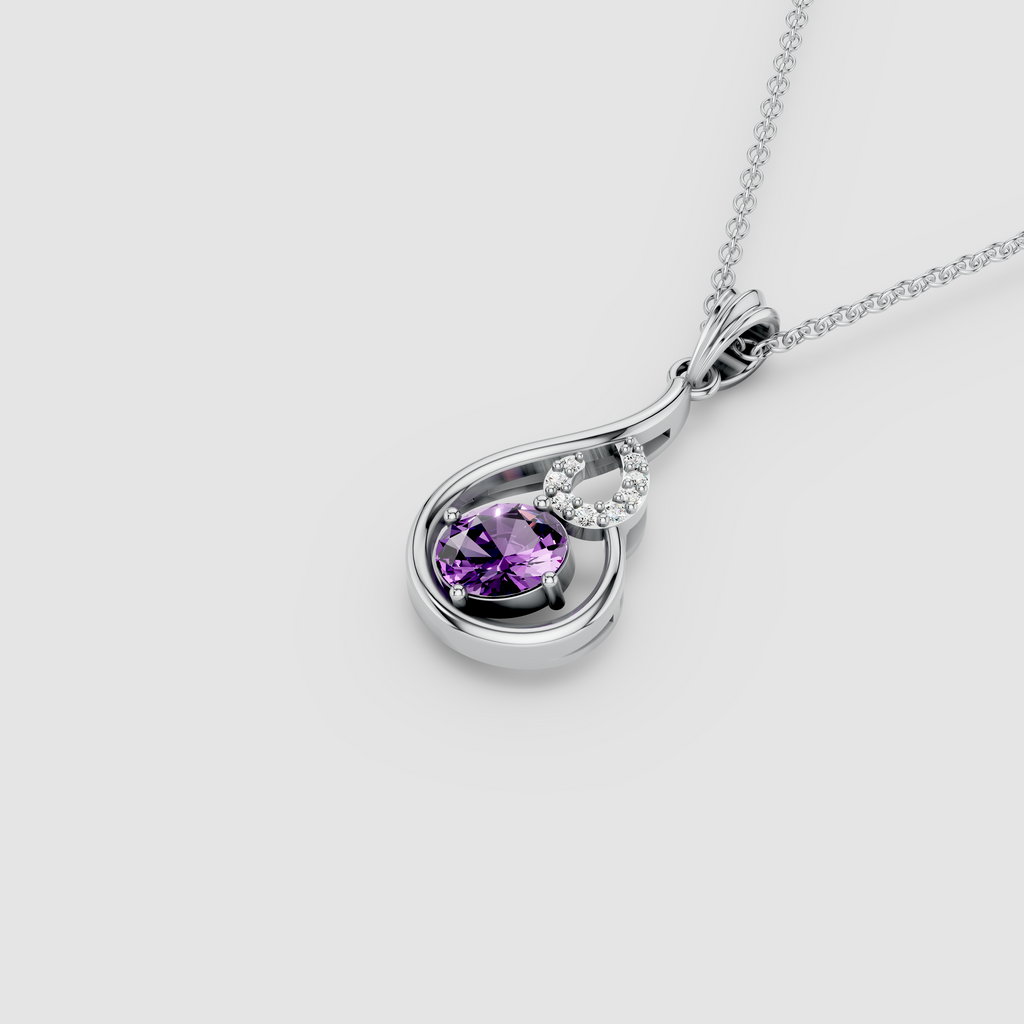 Dorothy - 18K Gold Oval Amethyst & Moissanite Teardrop Pendant (Pendant Only)"