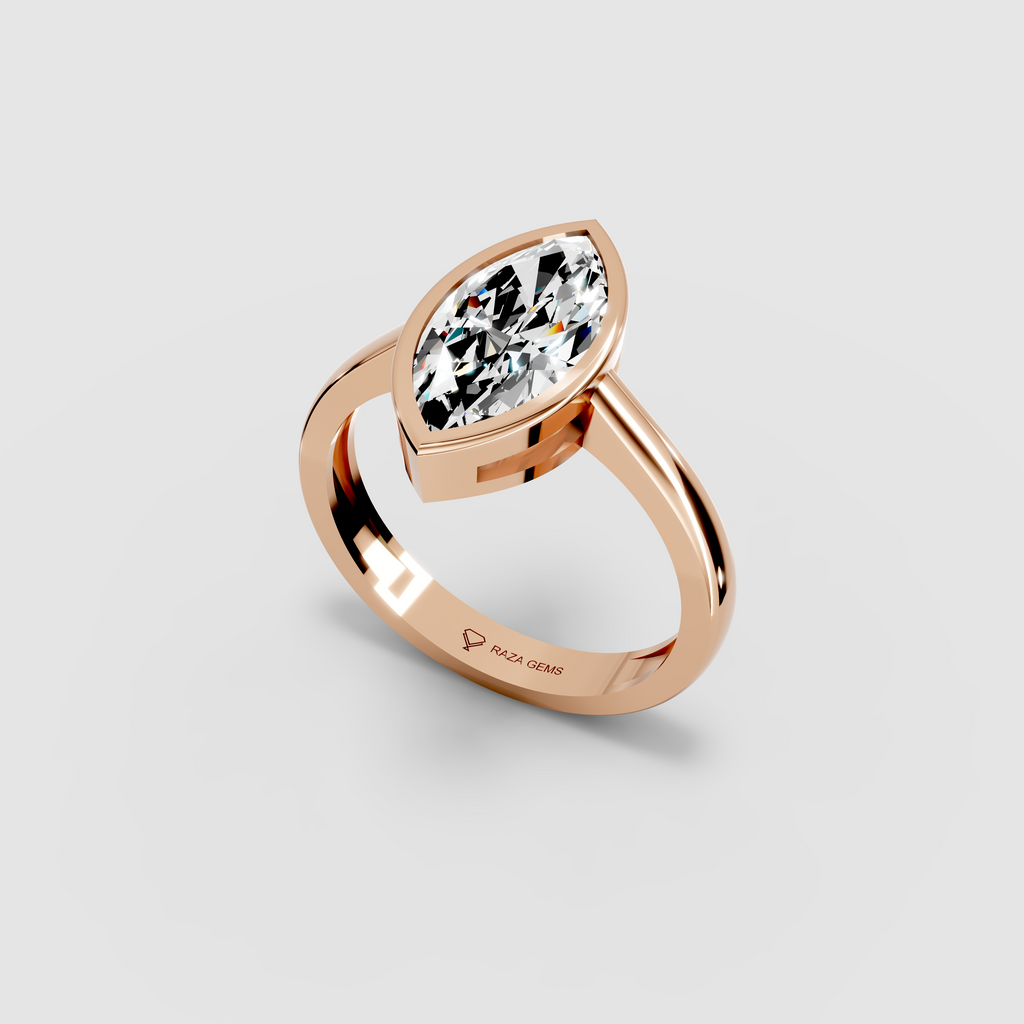 Moissanite Emerald Cut Bezel Ring in 18K Gold — Women's Solitaire Ring