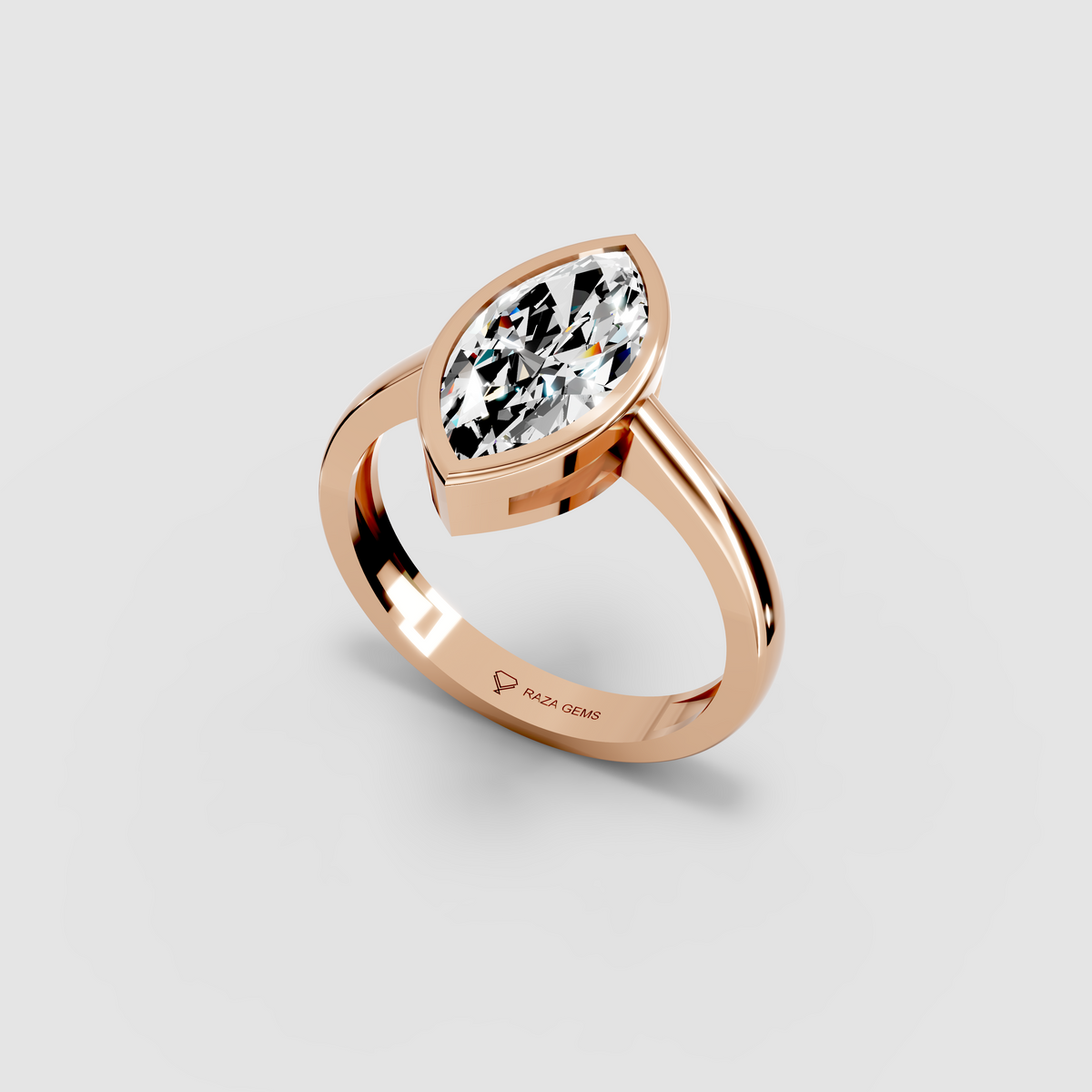 Moissanite Emerald Cut Bezel Ring in 18K Gold — Women's Solitaire Ring