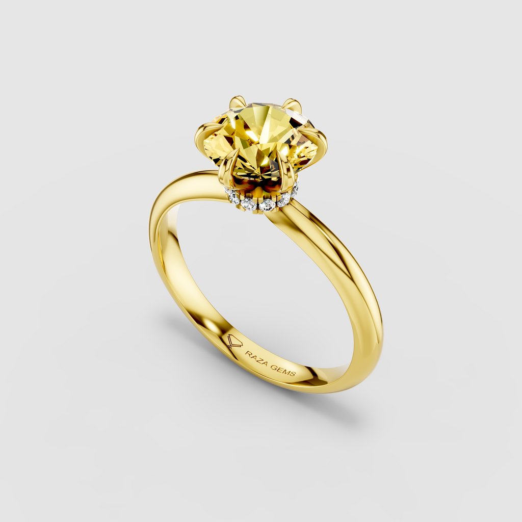 Isabella - 18K Gold Round Yellow Sapphire Solitaire with Hidden Moissanite Halo Ring