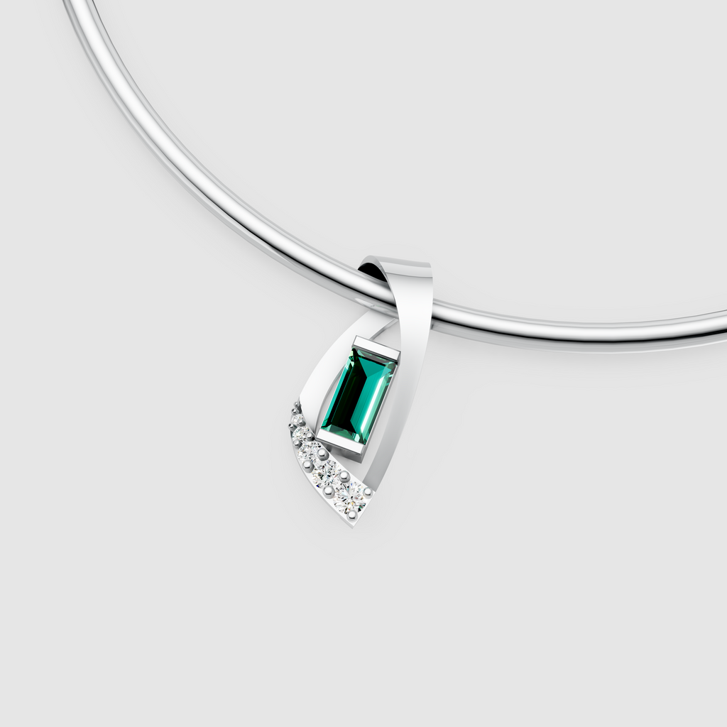 Isabella – Modern Contemporary Emerald & Moissanite Statement Pendant (18K Gold)