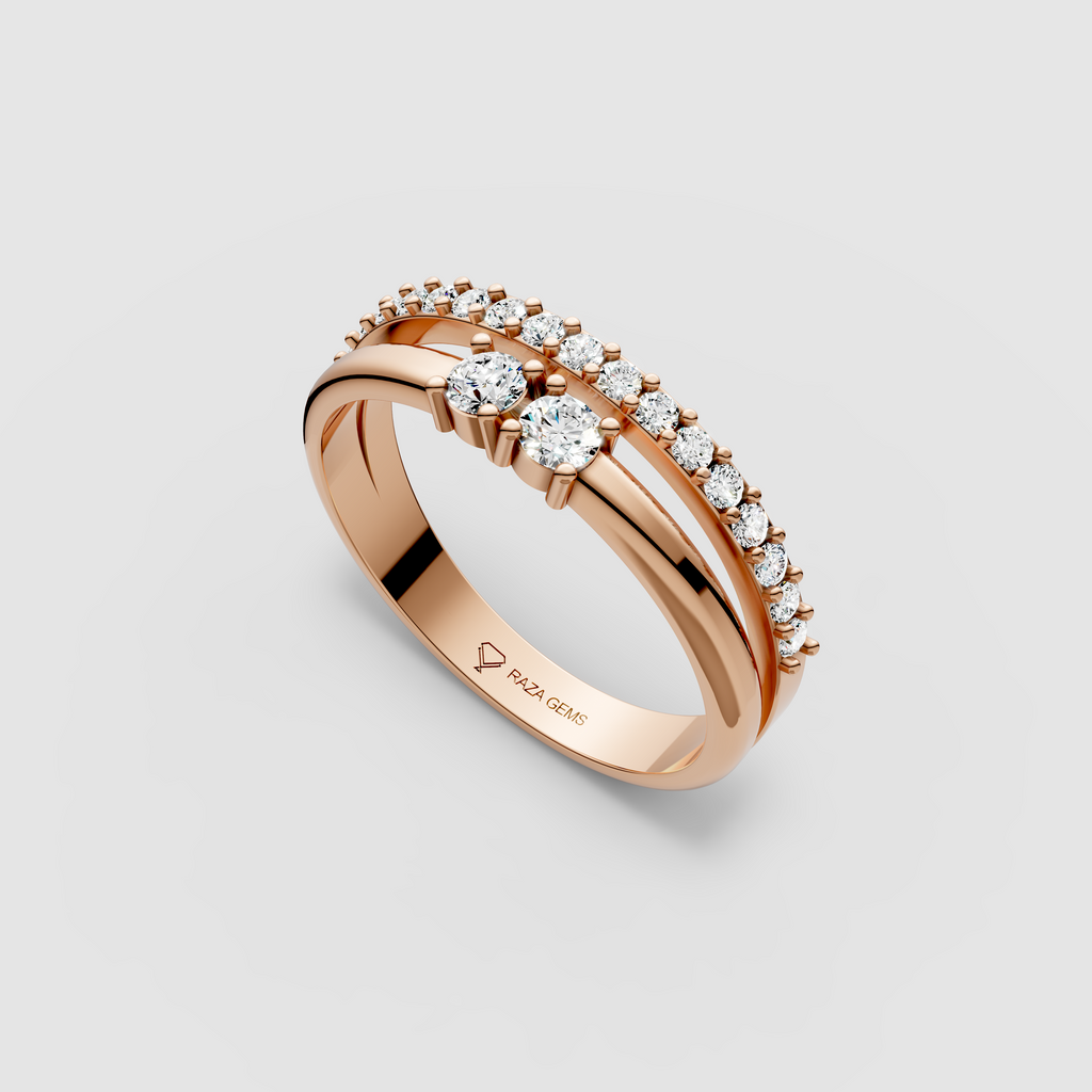 Emily - Two-Stone & Pavé Moissanite Split Band Ring | 18K Yellow, White & Rose Gold