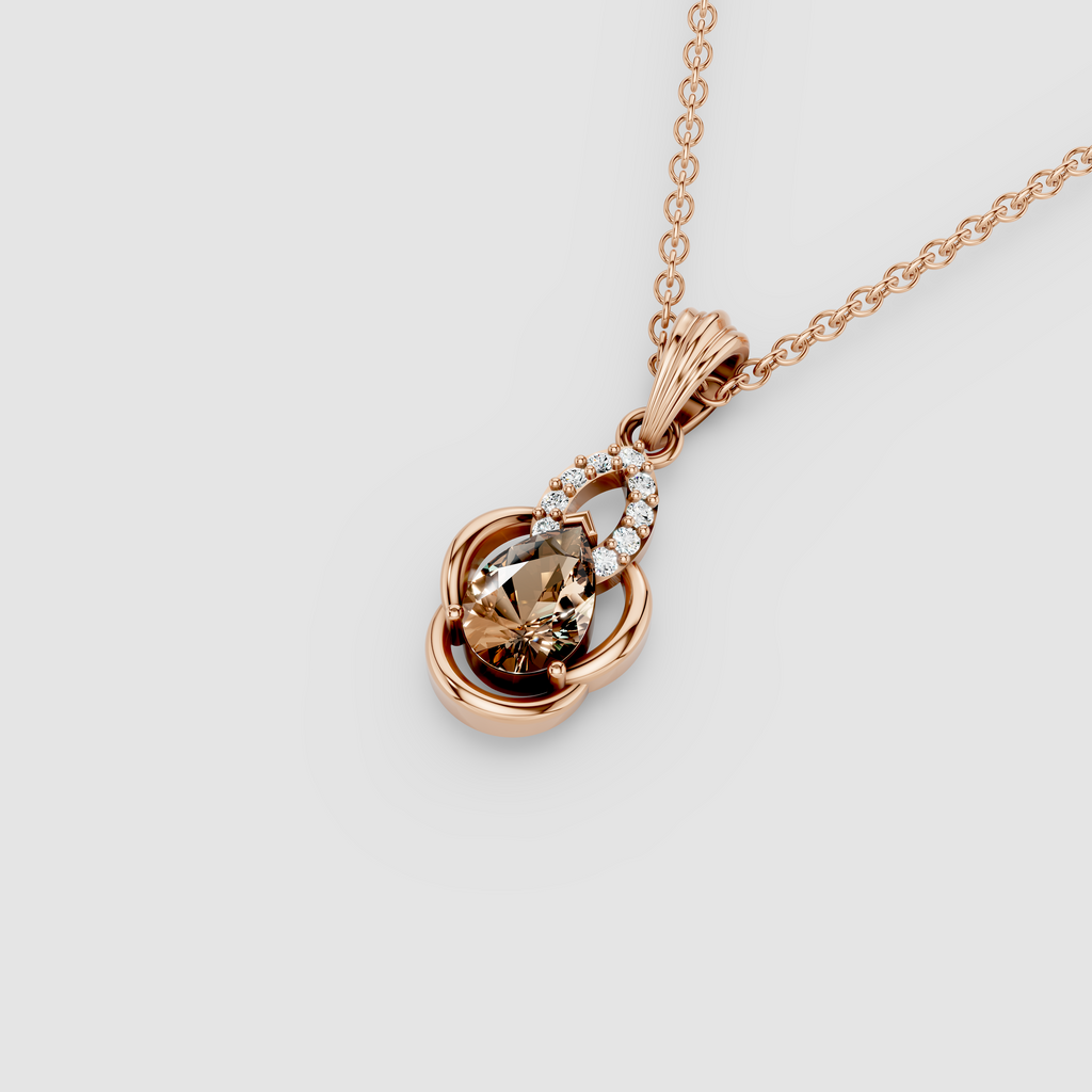 Brenda - 18K Gold Pear Smoky Topaz & Moissanite Halo Drop Pendant (Pendant Only)"