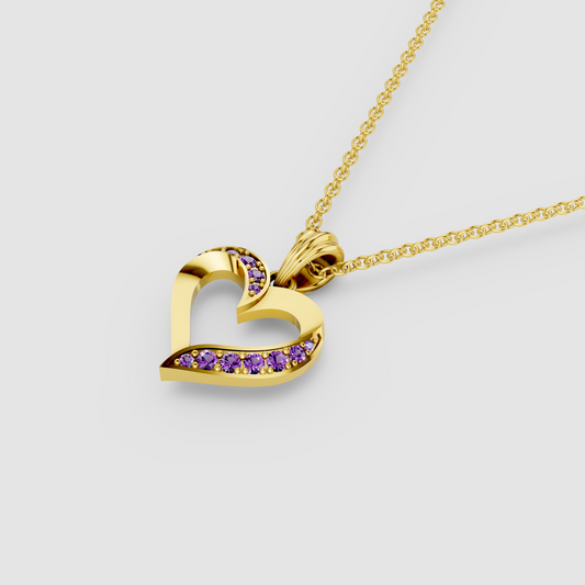 Matilda – Openwork Ribbon Heart Pendant in 18KT Gold with Natural Amethyst