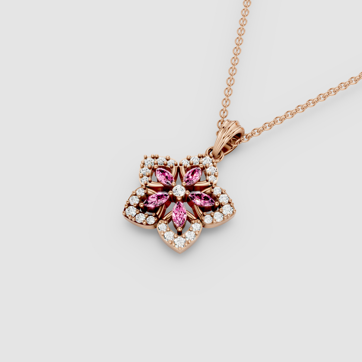 Deborah - 18K Gold Pink Spinel & Moissanite Floral Halo Pendant (Pendant Only)"