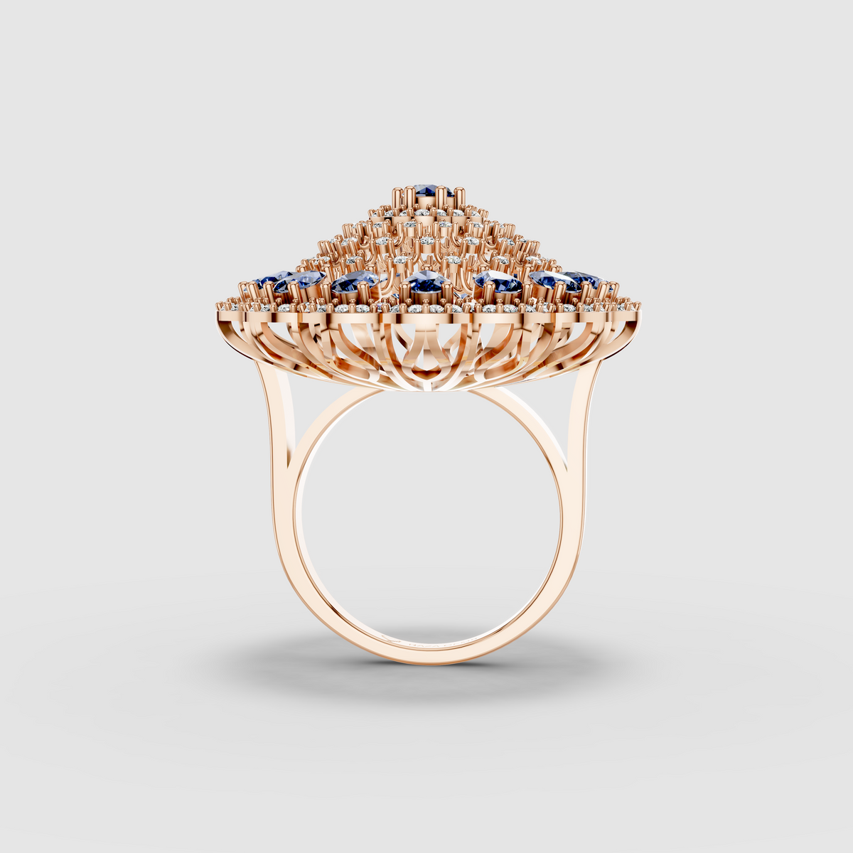 Adeline - Solid 18K Gold Pear Blue Sapphire & Pavé Moissanite Sunburst Ring