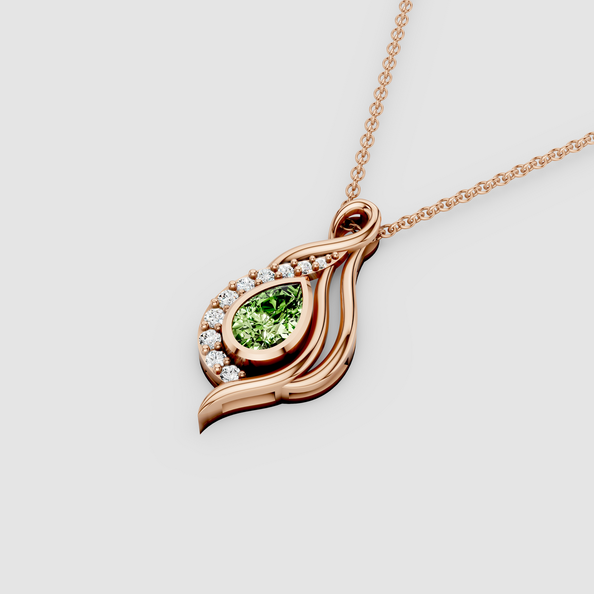 Cynthia - Solid 18K Gold Pear-Cut Peridot & Moissanite Ribbon Drop Pendant"