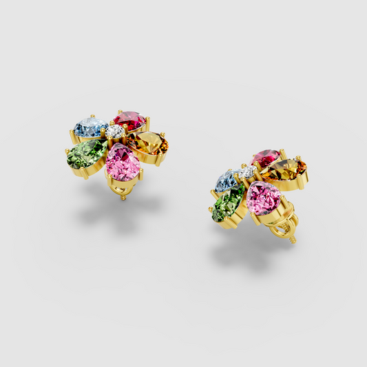 Emily - Solid 18K Gold Multi-Color Gemstone Blossom Stud Earrings