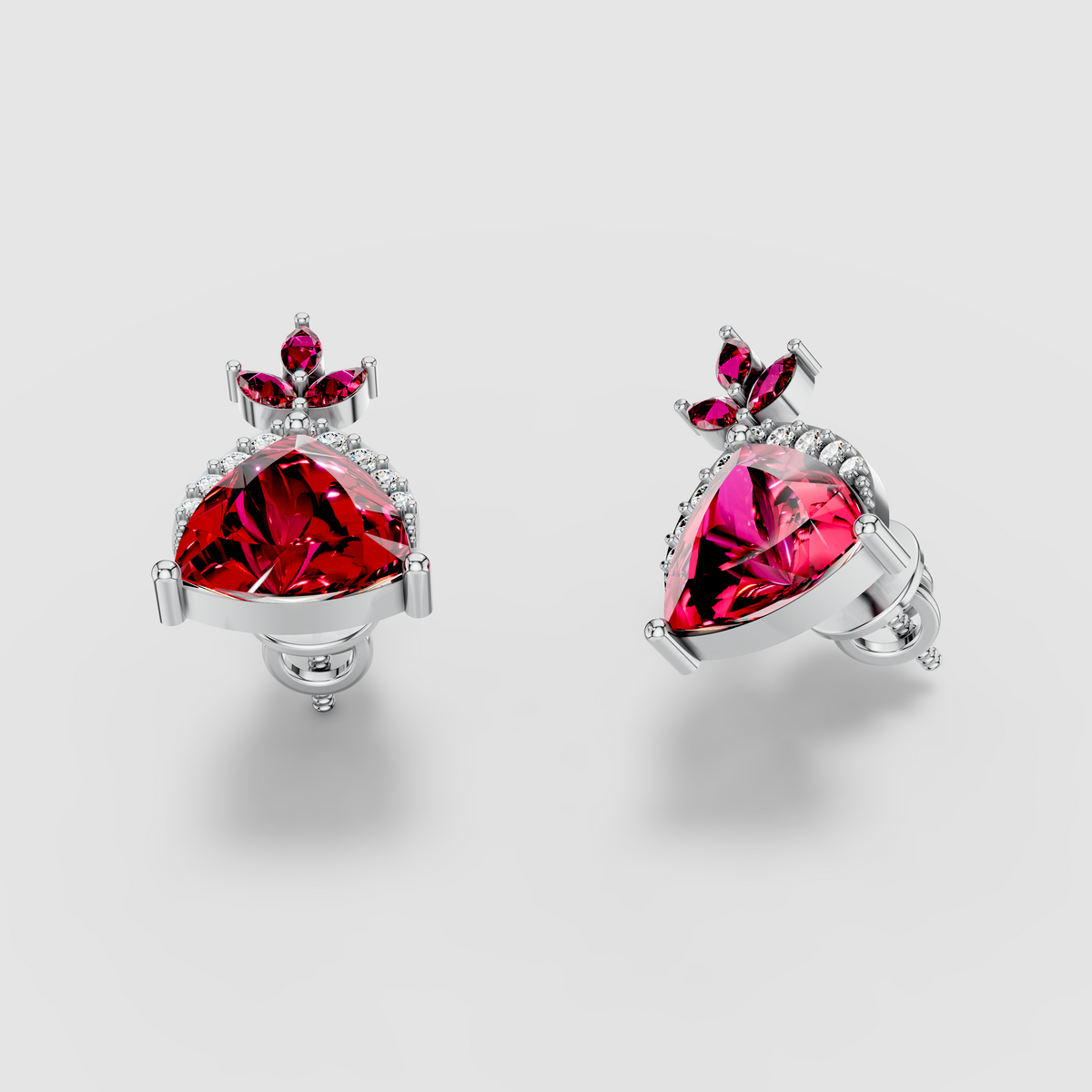 Dorothy - 18K Gold Trillion Red Garnet & Sparkling Moissanite Studs"