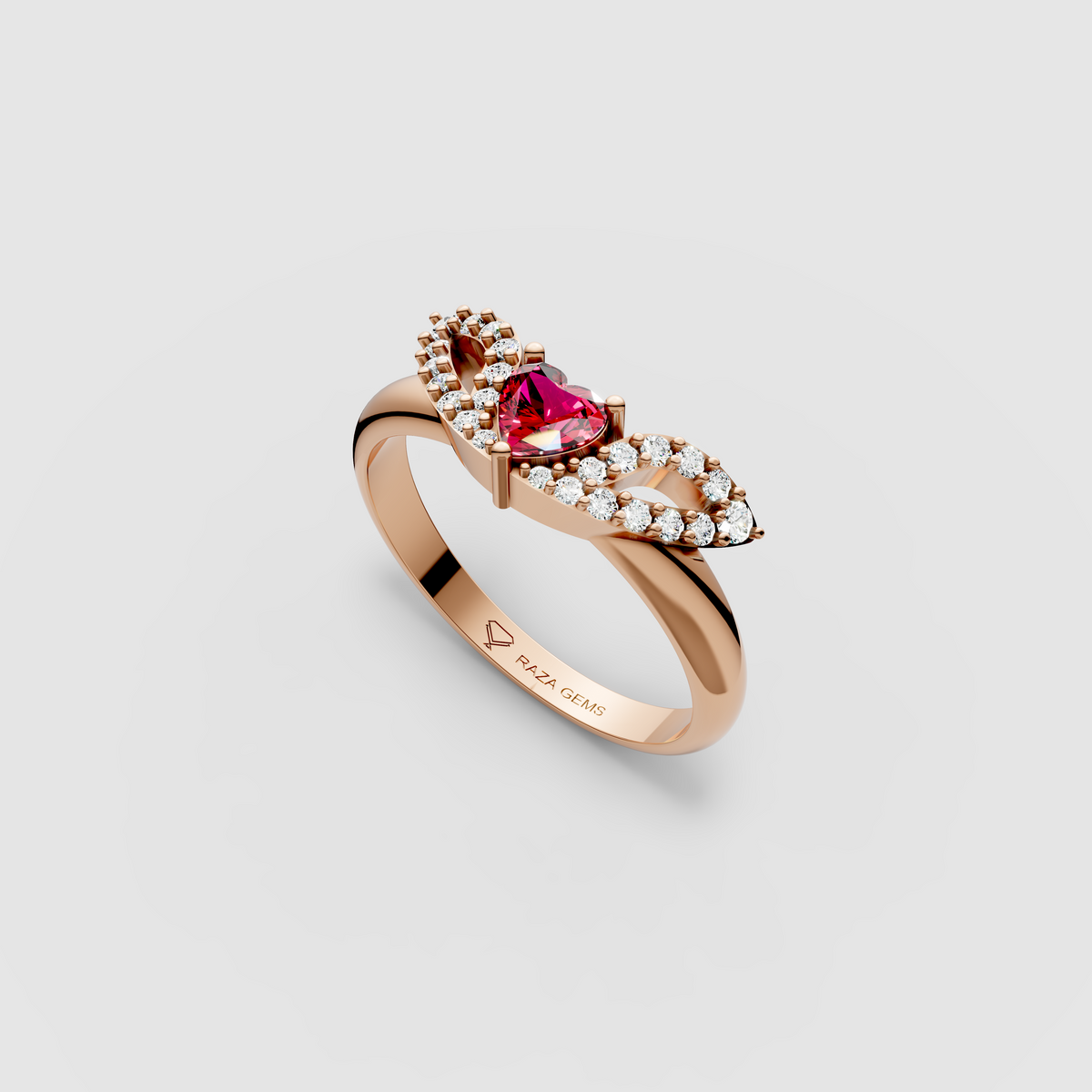 Eden – 18K Gold Heart-Cut Ruby & Moissanite Angel Wing Ring
