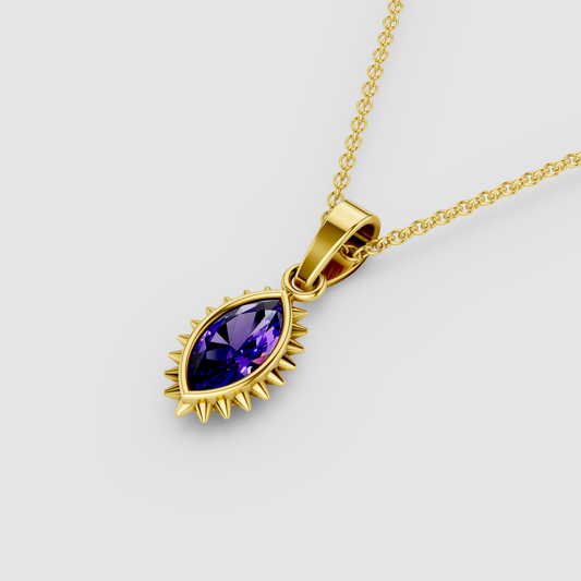 Jennifer - 18K Gold Marquise Garnet Spiked Sunburst Solitaire Pendant"