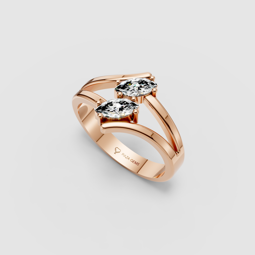 Elodie – 18K Gold Twin Marquise Cut Moissanite Split-Band Ring