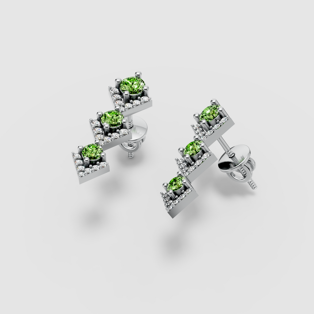 Ashley - 18K Gold Three-Tier Peridot & Geometric Moissanite Drop Earrings"