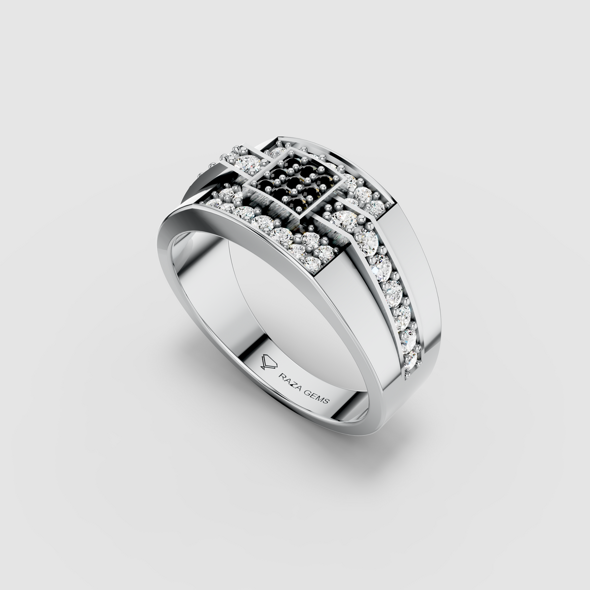 Emilia - 18K Gold Black Spinel & Moissanite Square Signet Ring