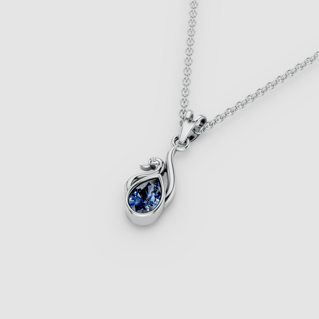 Amanda - Solid 18K Gold Blue Sapphire Swan Silhouette Pendant"