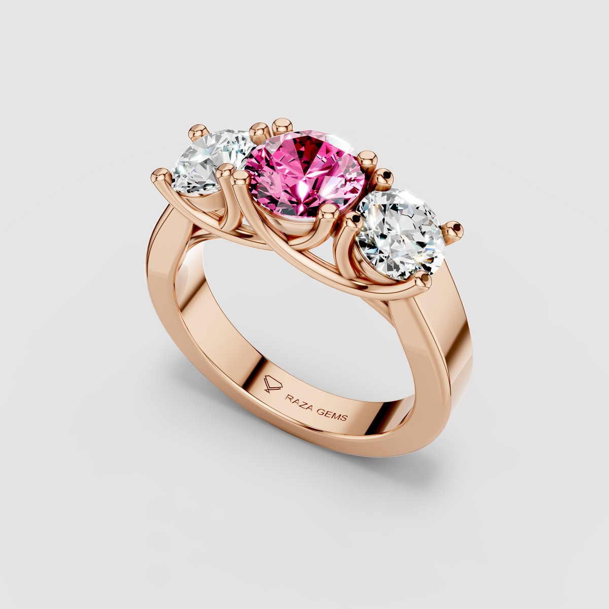 Florence - Solid 18K Gold Pink Sapphire with Brilliant Moissanite Side Stones
