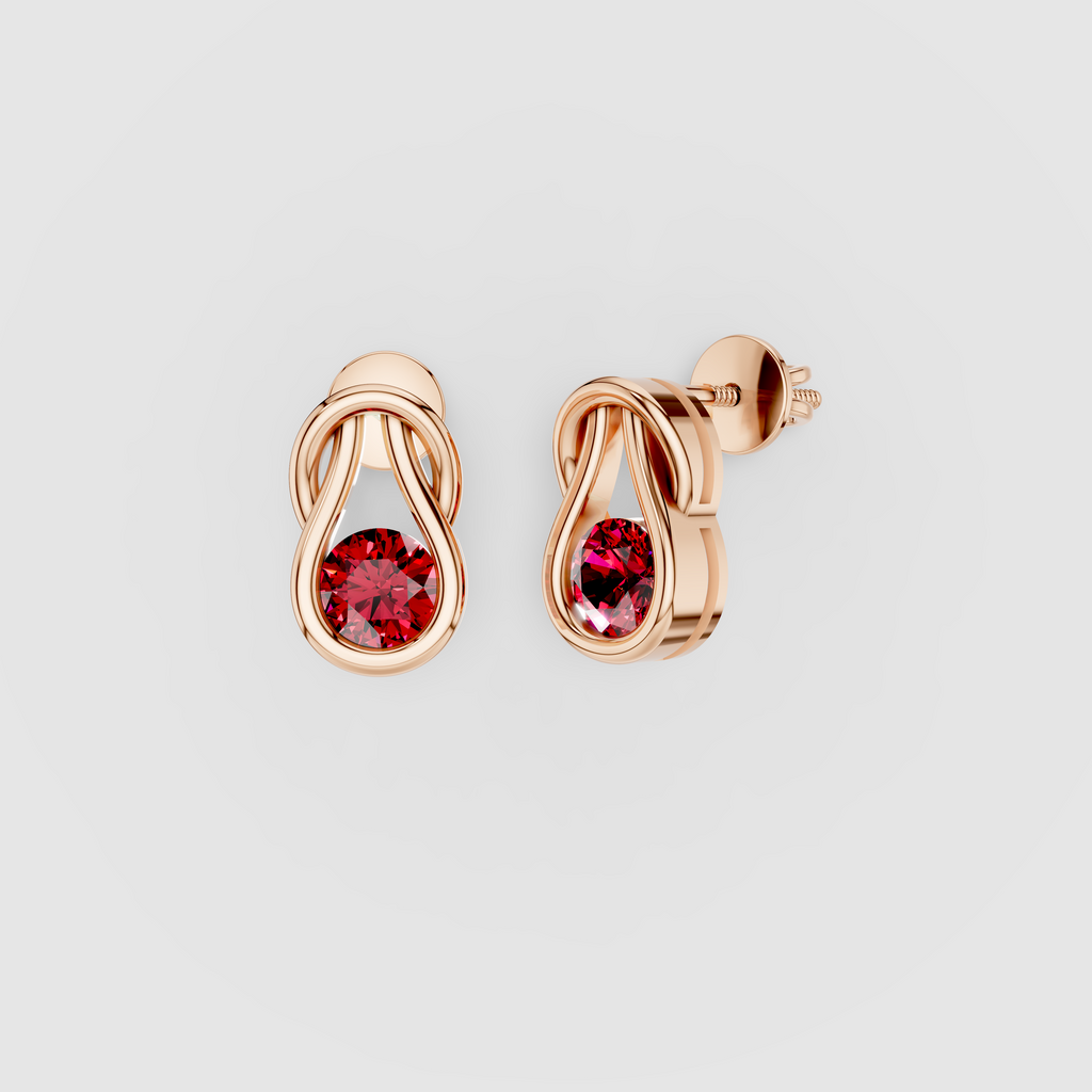 Barbara - 18K Gold Natural Ruby Sculptural Loop Stud Earrings"