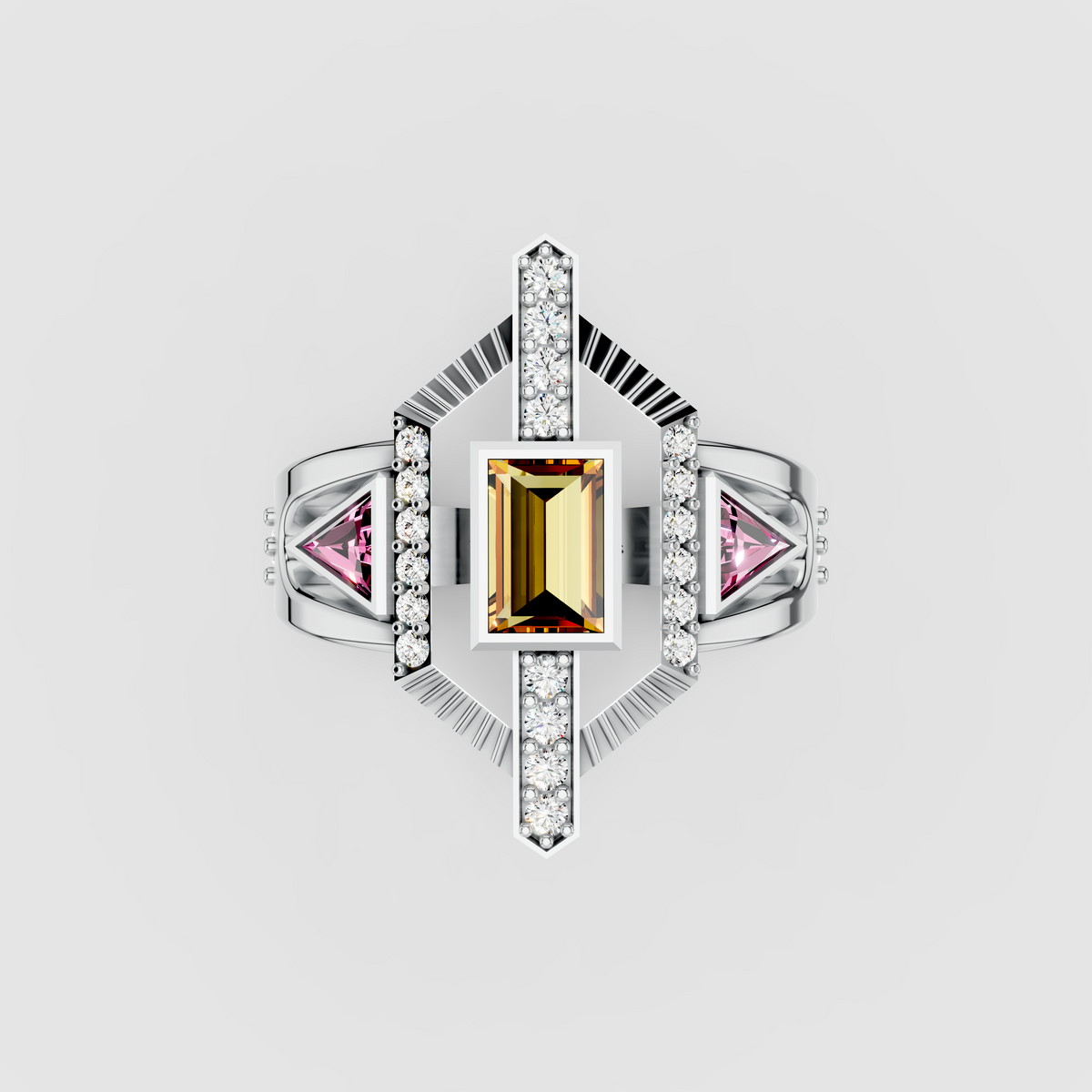 Isabella - Solid 18K Gold Citrine Center & Pink Topaz Accent Ring