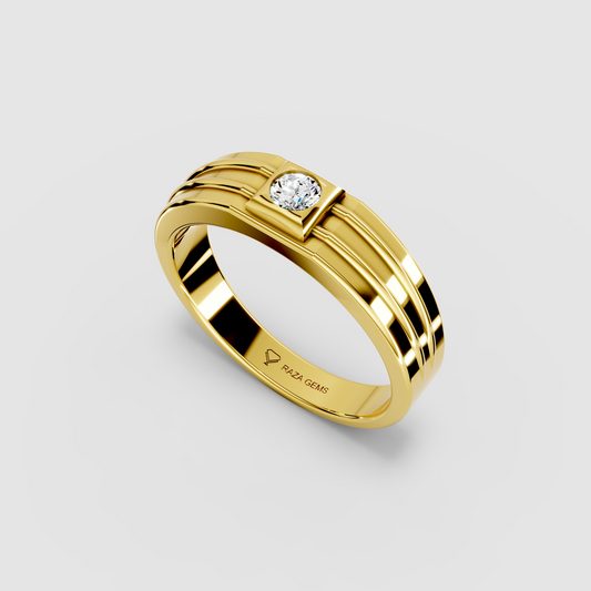 Esme – Flush-Set Round Moissanite Grooved Men's Ring in 18KT Gold