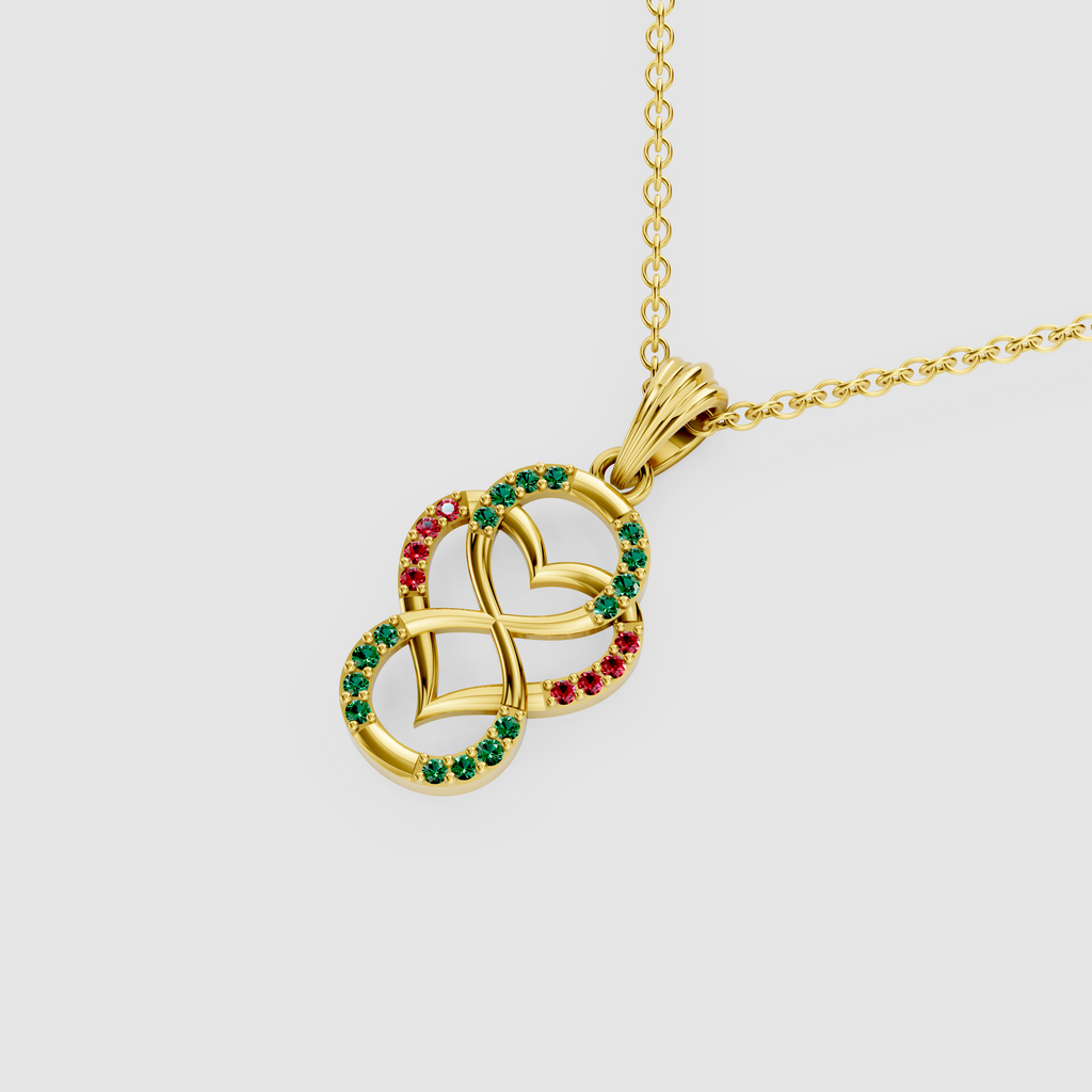 Lily – Emerald & Ruby Figure-Eight Openwork Heart Pendant in 18KT Gold