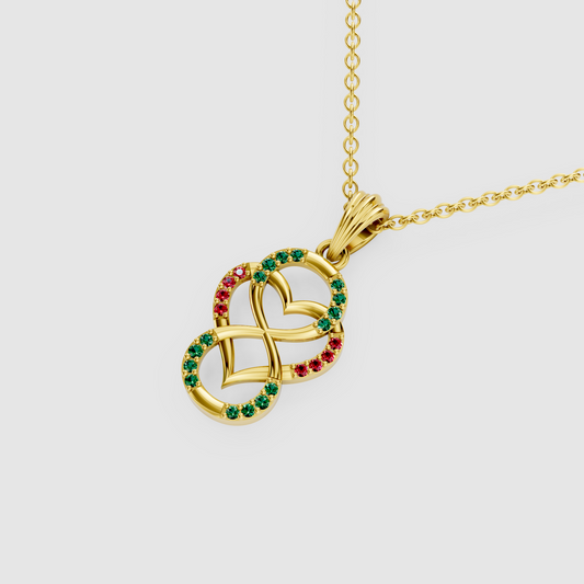 Lily – Emerald & Ruby Figure-Eight Openwork Heart Pendant in 18KT Gold