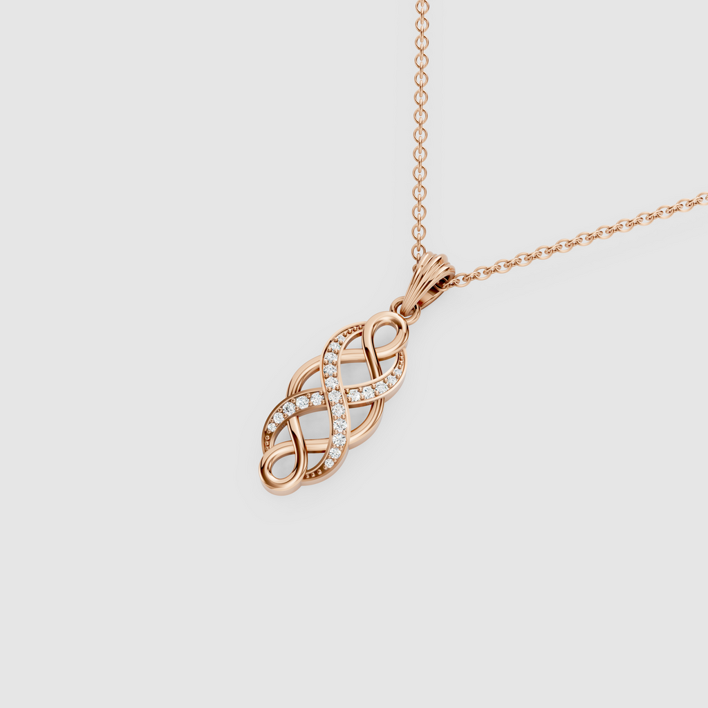 Seraphina – 18K Gold Interwoven Infinity Twist Moissanite Drop Pendant
