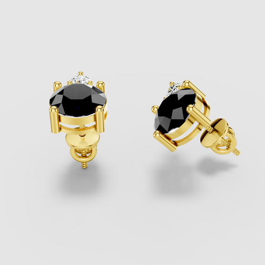 Nancy - Solid 18K Gold Black Spinel & Solitaire Moissanite Stud Earrings"