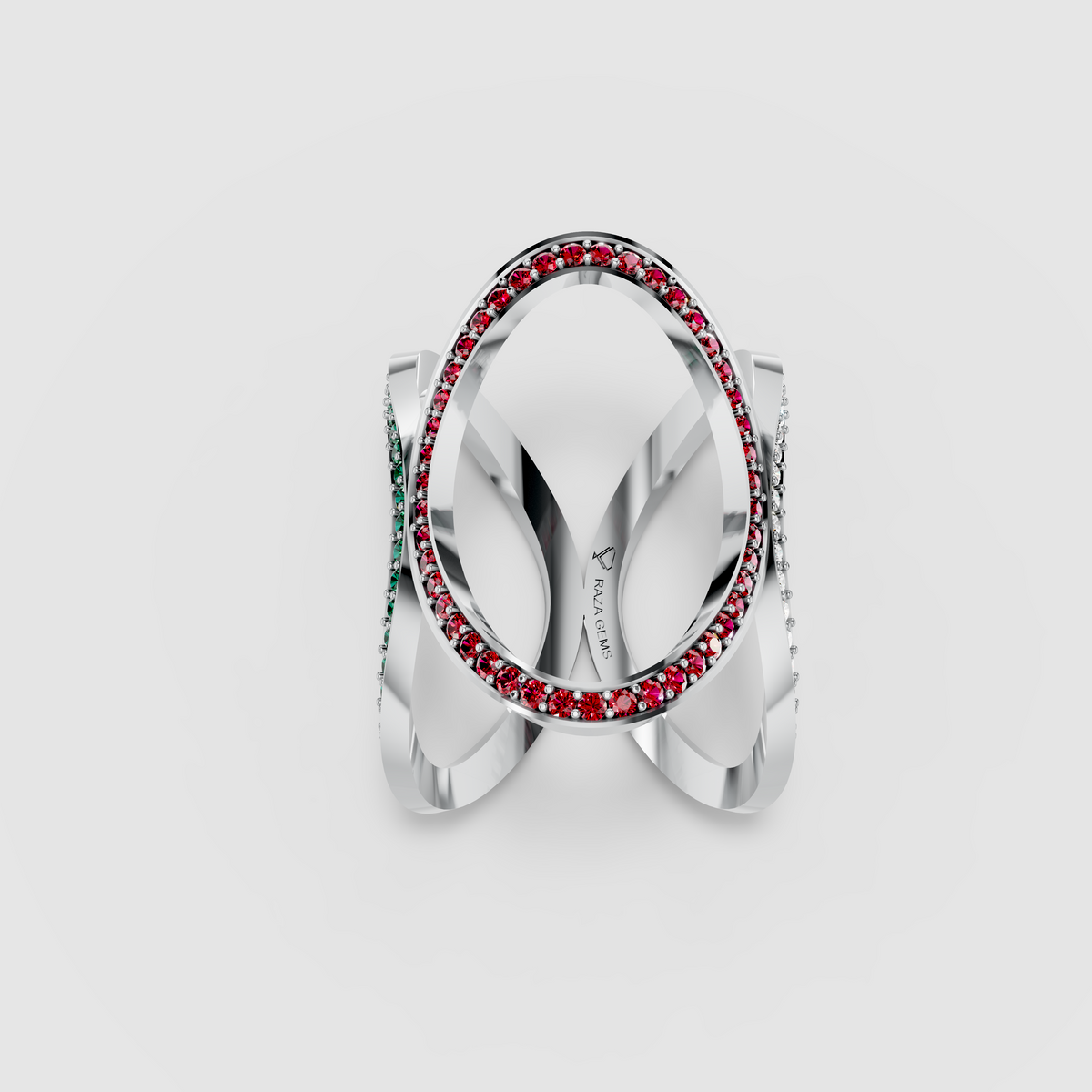 Sophia - 18K Gold Pavé Emerald, Ruby & Moissanite Cage Ring