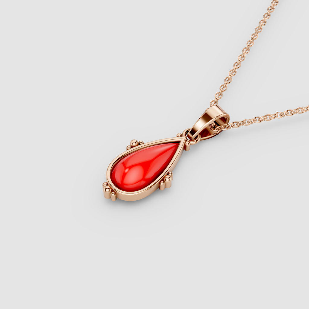 Marina – Teardrop Red Coral Bezel Drop Pendant in 18KT Gold