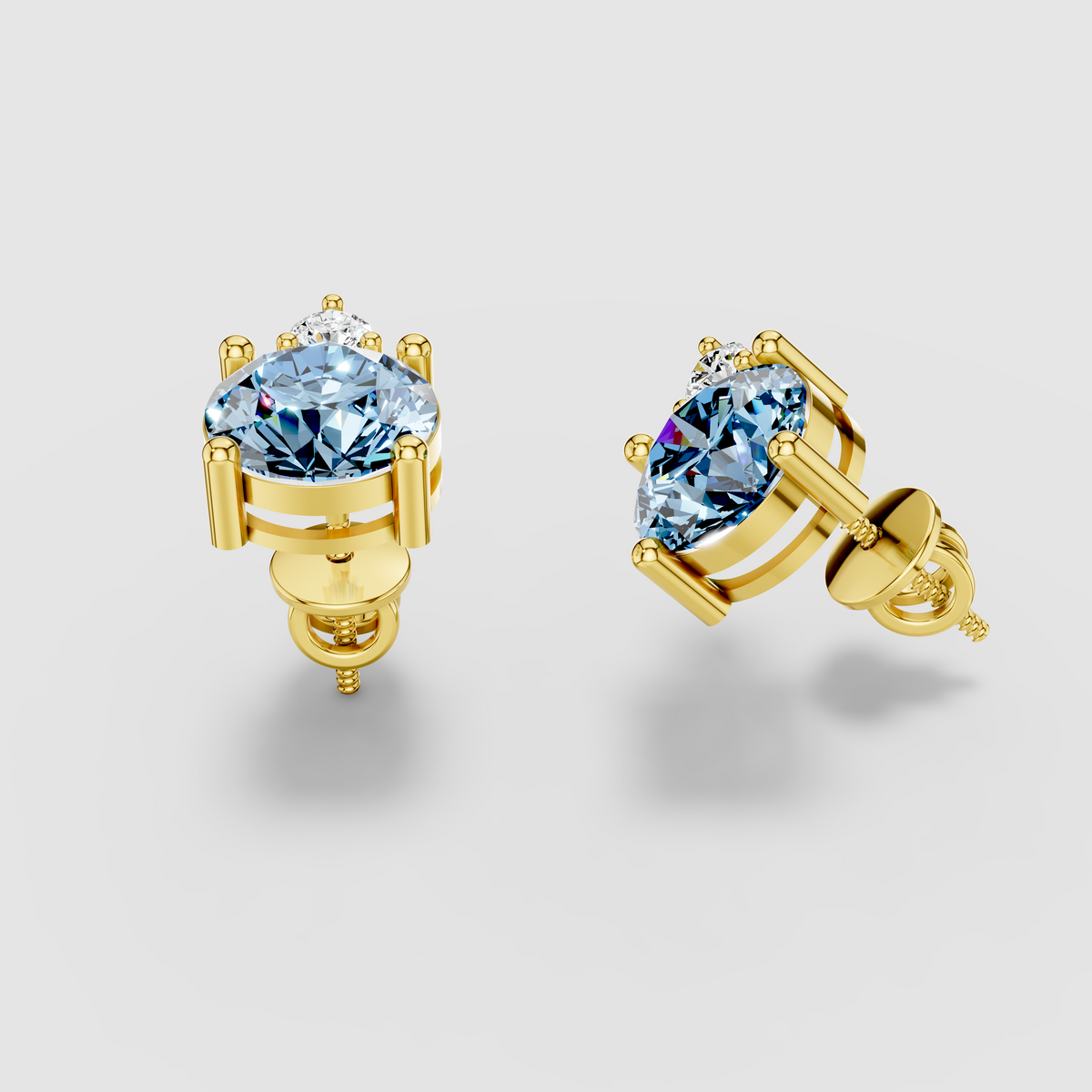 Sarah - Solid 18K Gold Blue Topaz & Solitaire Moissanite Stud Earrings"