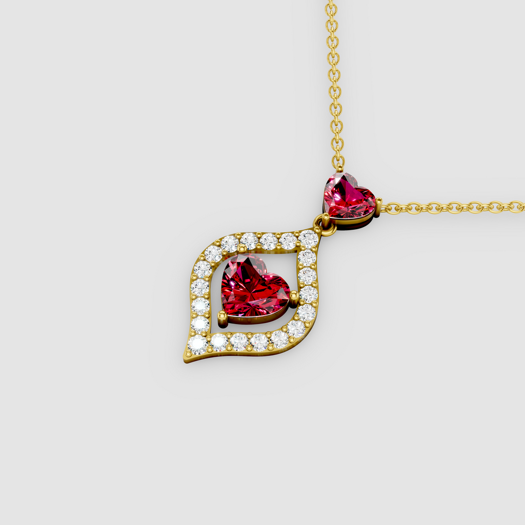 Charlotte – Heart-Cut Crimson Ruby Solitaire Pendant with Moissanite Frame in 18KT Gold