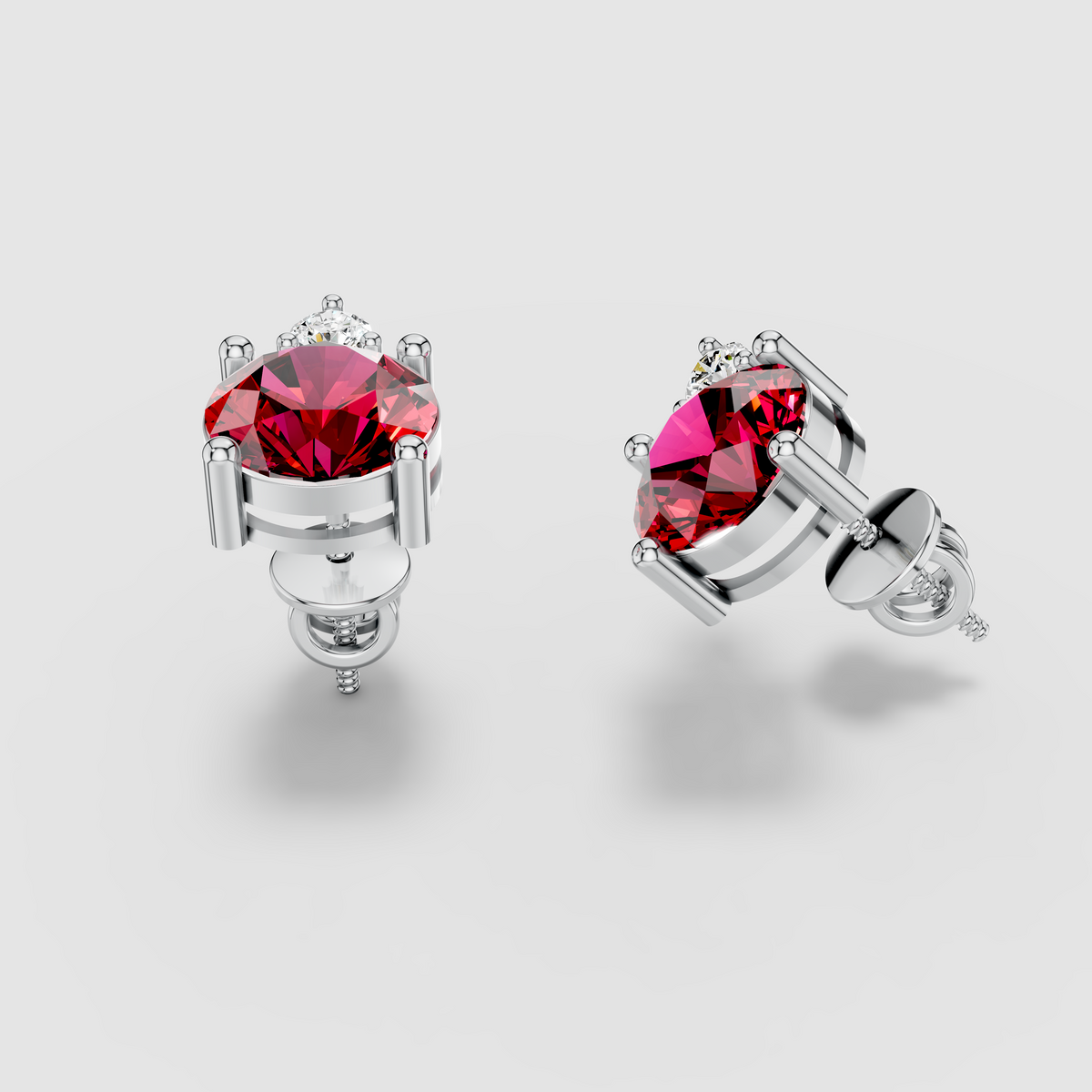 Karen - Solid 18K Gold Red Spinel & Solitaire Moissanite Stud Earrings"