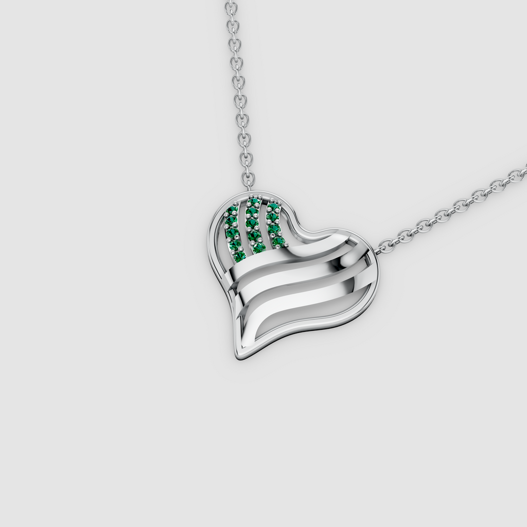 Margaret - Solid 18K Gold Open Heart Pendant with Emerald Ribbons"