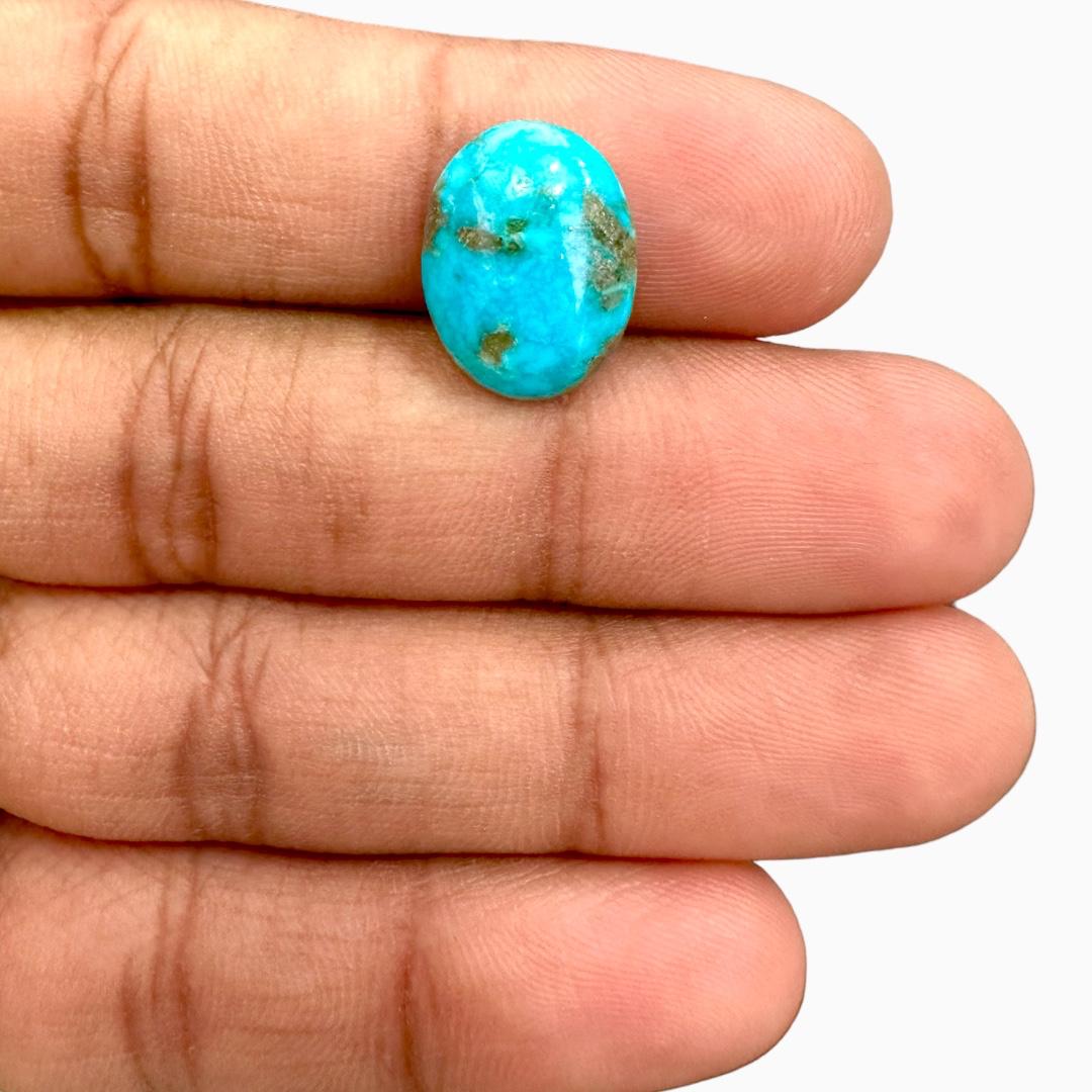 Natural Persian Turquoise 7.36 Carats Oval Cabochon Shape (15.5X11.5mm)