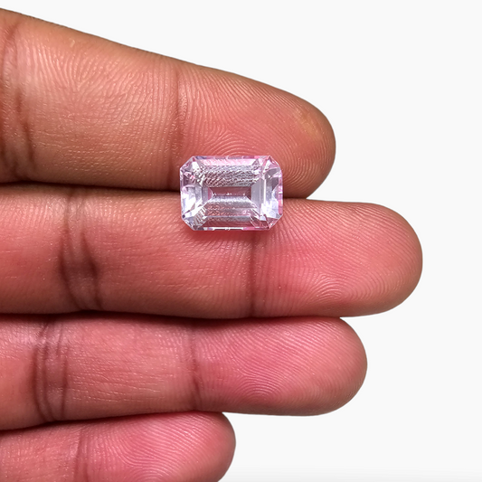 Natural Kunzite Stone in Pink Color 7.58 Carats in Emerald Cut
