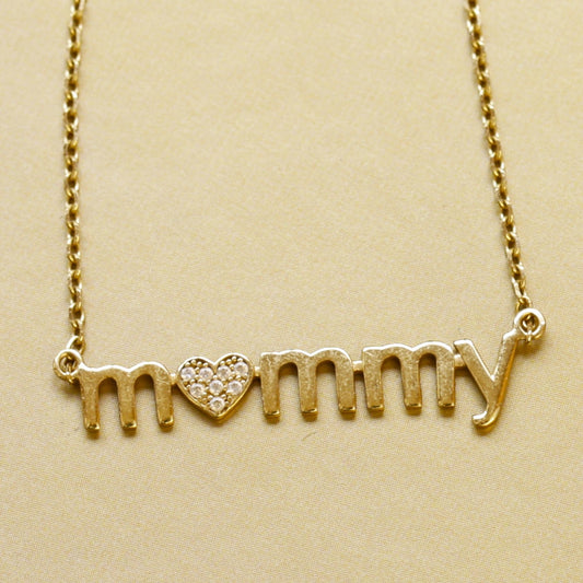 18K Yellow Gold Mommy Love Pendant With Chain (any name) (PEN0134)