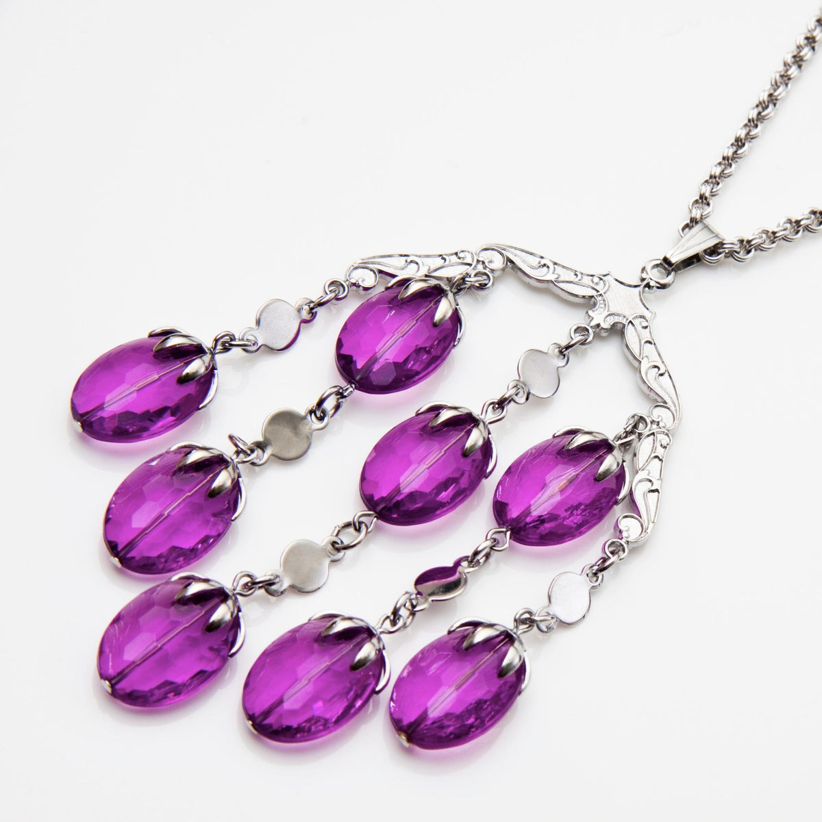 Amethyst Stone Silver 925 Flower Pendant (PEN0142)