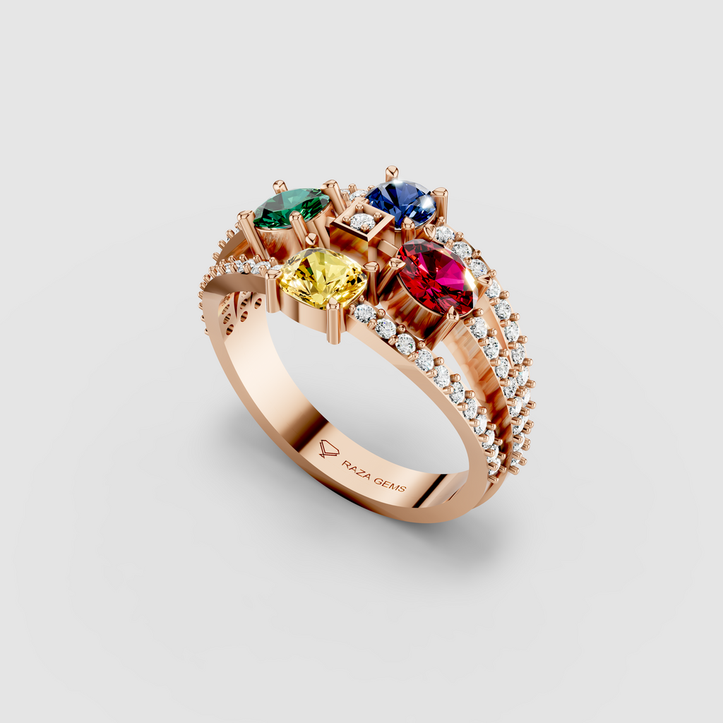 Olivia - Solid 18K Gold Sapphire, Emerald, Ruby & Moissanite Ring