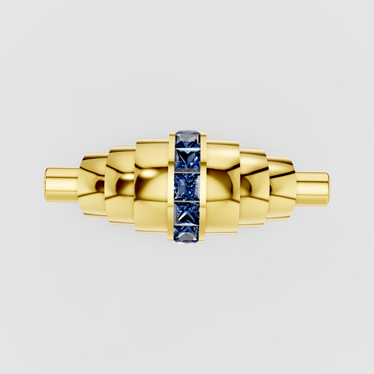 Catherine - Solid 18K Gold Fluted Band with Blue Sapphire Channel"