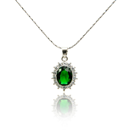 (PEN0073) Silver Pendant (Quality 925) with Green Stone