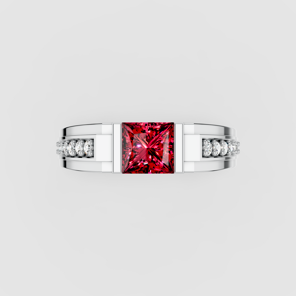 Jane - 18K Gold Princess-Cut Pink Spinel & Moissanite Bar Ring