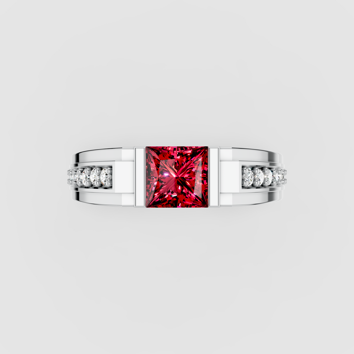 Jane - 18K Gold Princess-Cut Pink Spinel & Moissanite Bar Ring