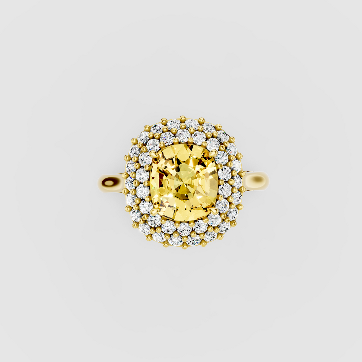 Rosalie - 18K Gold Oval Yellow Sapphire Double Halo Moissanite Ring